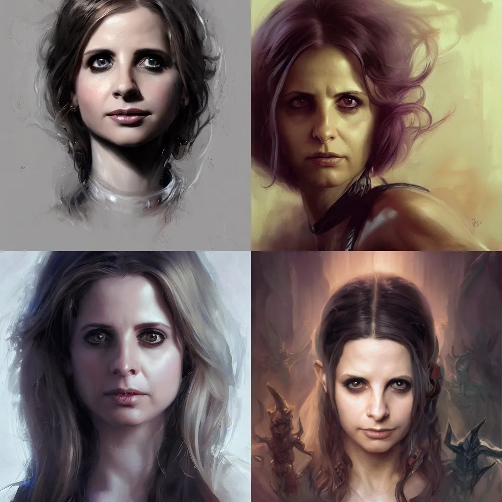 Prompt: Portrait Sarah Michelle Gellar, marvel comics, dark, intricate, highly detailed, smooth, artstation, digital illustration by Ruan Jia and Mandy Jurgens and Artgerm and Wayne Barlowe and Greg Rutkowski and Frank Frazetta