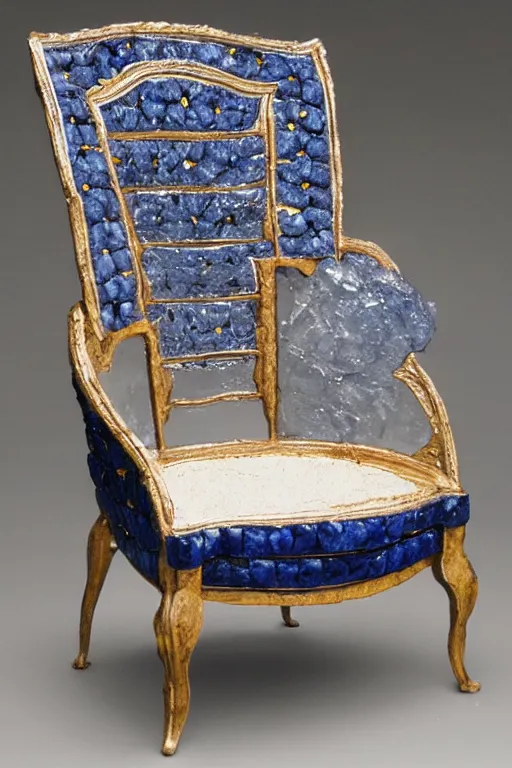 Image similar to a large chair made out of sapphire stone