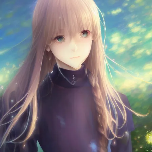 Image similar to Violet Evergarden girl art drawn in art style of WLOP full HD 4K highest quality realistic beautiful gorgeous natural WLOP artist painting