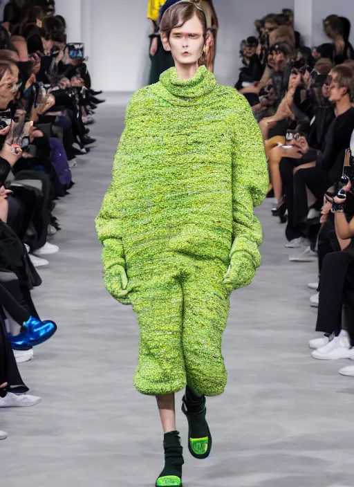 Image similar to hyperrealistic and heavy detailed balenciaga runway show of slimer, leica sl 2 5 0 mm, vivid color, high quality, high textured, real life