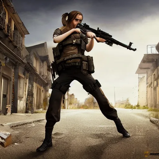 Image similar to Emma Watson a dressed as Catalan Terrorist in CSGO ,hyperrealistic, 8k UHD, studio photography, high quality, high detail, stunning lighting