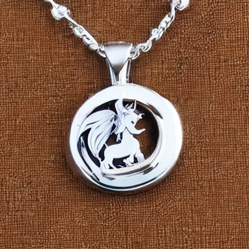 Prompt: a lovely cute silver cartoon unicorn necklace pendant, 3 d rendering, pandora style, tiffany style, swarovski style, van cleef & arpels style, cartier style, boucheron style, bulgari style, chaumet style, elegant, noble, stylish