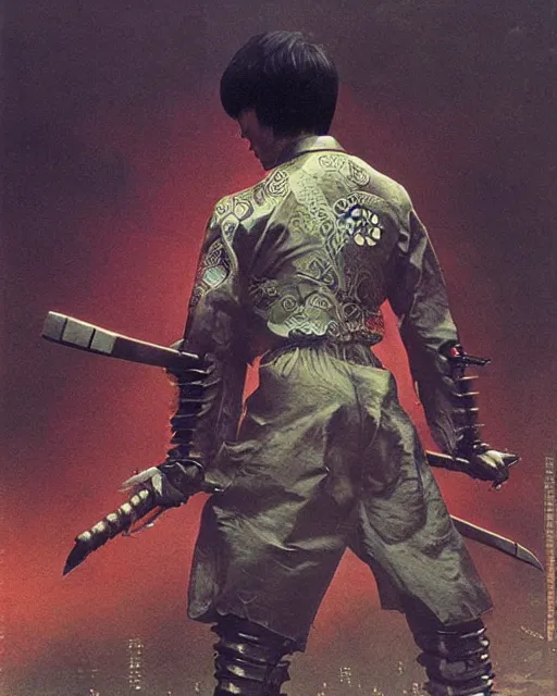 Prompt: bruce lee as a cyberpunk samurai, retrofuturism sci - fi old movie, highly detailed, photorealistic, 8 k, by beksinski and stalenhag