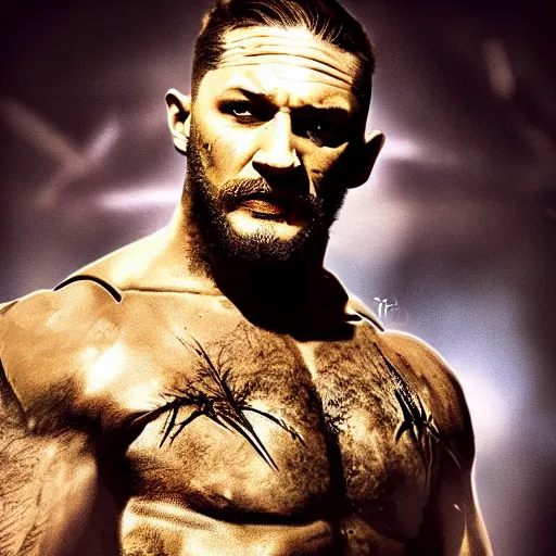 Image similar to Tom Hardy in wolverine suit Digital art 4K quality Photorealism