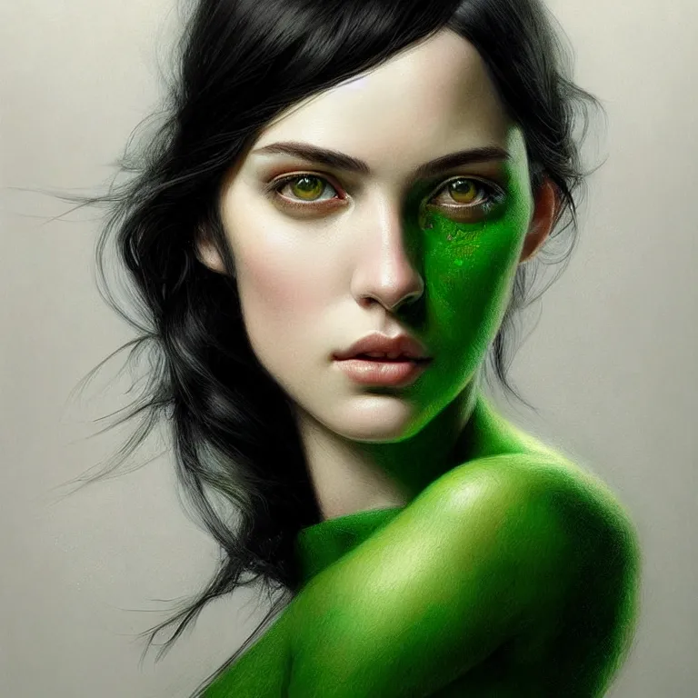 Prompt: portrait of sarah margaret qualley, black hair, green eyes, elegant, real life skin, intricate artwork, high detailed, artstation, concept art, smooth, sharp focus, art by artgerm and greg rutkowski @ ruprechy