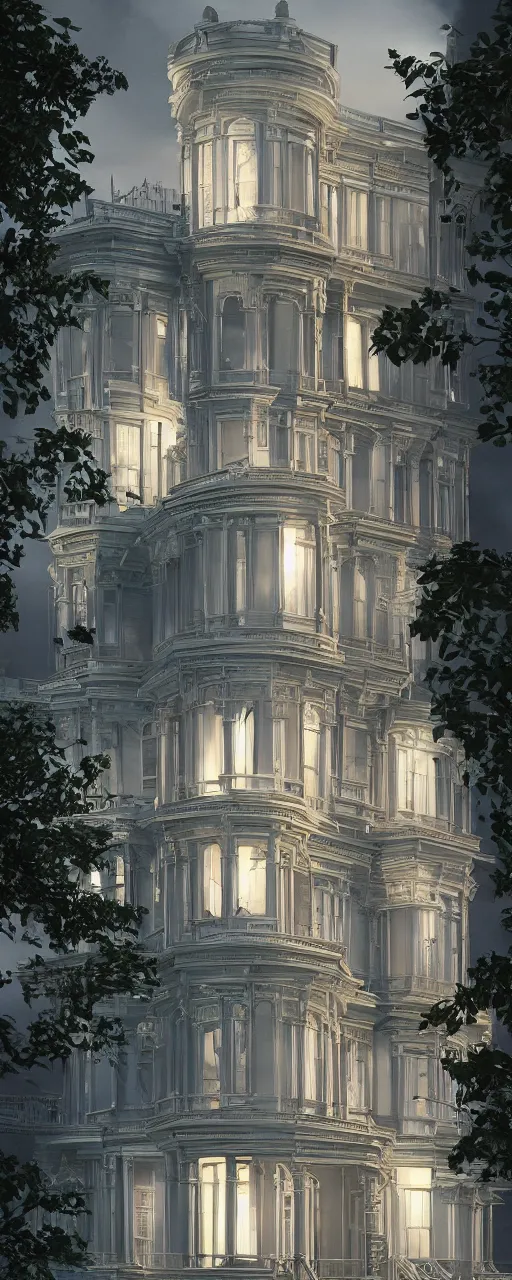 Prompt: very tall multi Level victorian house, rule of thirds, Street scenery, Dynamic lighting, cinematic, establishing shot, extremely high detail, photo realistic, cinematic lighting, , post processed denoised, concept design, concept art, artstation, matte painting, midjourney, style by alex ross, raphael lacoste, eddie mendoza