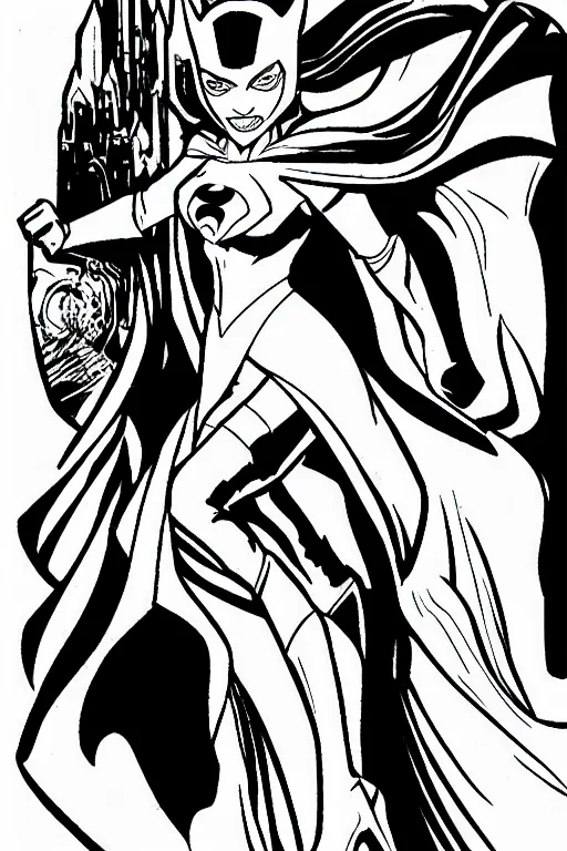 Prompt: figure princess superhero punching crime, disney, marvel, cape, dress, powerful, beautiful, in the coloring book style, black and white,