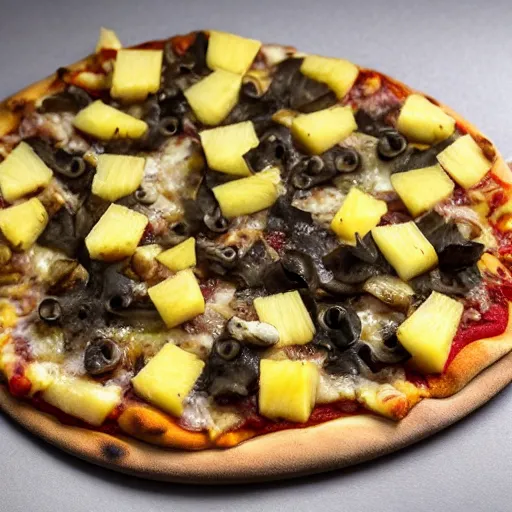 Image similar to dog shaped pineapple toppings on a pizza