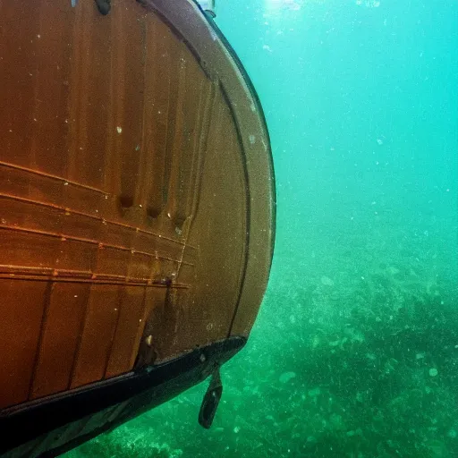 Prompt: boat from below, underwater photo
