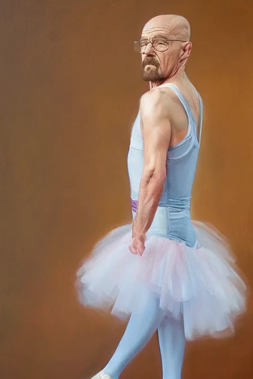 Image similar to beautiful oil painting of walter white in a ballerina outift