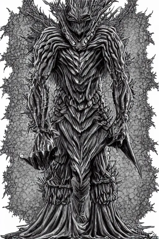 Image similar to armoured tree humanoid monster, symmetrical, highly detailed, digital art, tree armour, sharp focus, trending on art station, kentaro miura manga art style