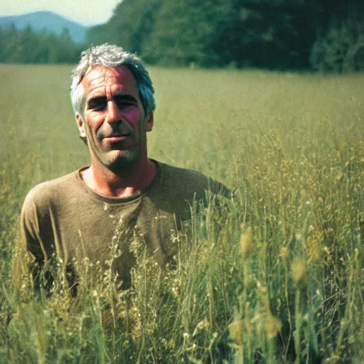 Prompt: jeffrey epstein in a meadow accidentally photographed, accidental photo portra 8 0 0 in the 9 0 s