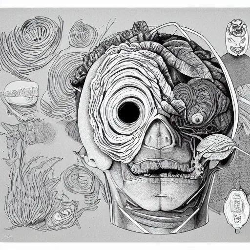 Image similar to the anatomy of a head of lettuce jojo's bizarre adventure, an ultrafine detailed painting by james jean, studio ghibli, behance contest winner, vanitas, angular, altermodern