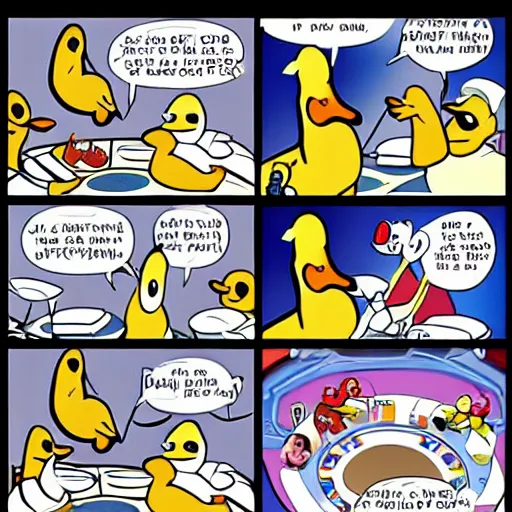 Image similar to ducks are playing poker, poker table is in outer space, walt disney comics style