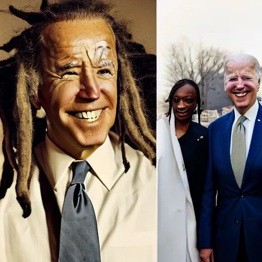 Image similar to joe biden with dreads, award winning fashion photography, award winning portrait photography