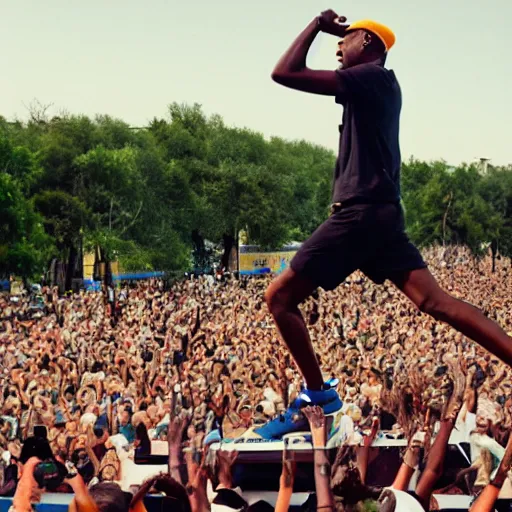 Prompt: A cinematic shot of Tyler, The Creator performing live-n 4