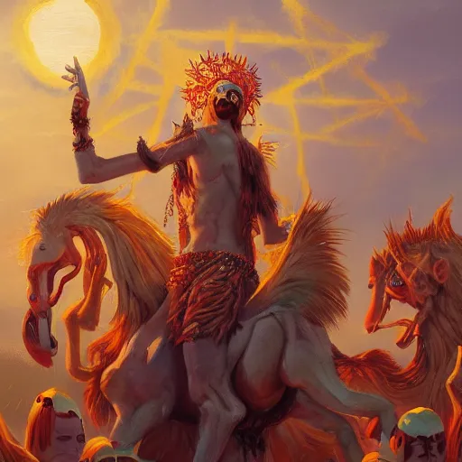 Image similar to paimon invades the body of the sun god midsommar, oil painting, ultradetailed, artstation, ultradetailed, digital painting, ultradetailed