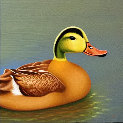 Prompt: a duck on the prowl oil painting victor fota