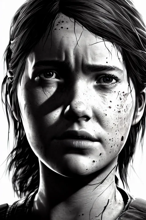 Image similar to ultra realistic facial portrait of ellie from the last of us part 2, digital art, character portrait, highly detailed, trending on artstation, lens flare, atmosphere, hyper realistic, cinematic lightning, sharp focus, unreal engine 5, extreme details perfect face, pretty face, fine - face, illustration, 8 k, ultra texture