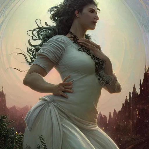 Image similar to detailed full body retro fantasy moon ultra detailed 4k digital painting, artstation, concept art, soft light, hdri, smooth, sharp focus, illustration, fantasy, intricate, elegant, highly detailed, D&D, matte painting, in the style of Greg Rutkowski and Alphonse Mucha and artemisia, 8k, highly detailed, jurgens, rutkowski, bouguereau, pastoral, rustic, georgic