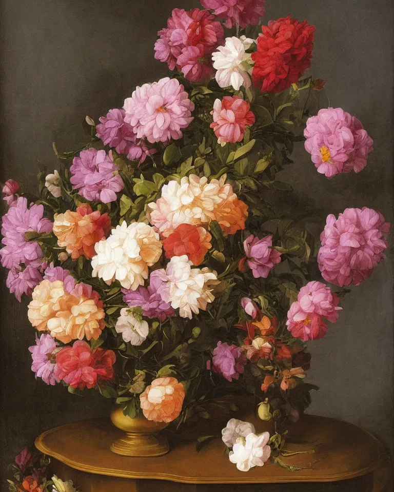 Image similar to still life of beautiful flowers in an intricate vase on a marble pedestal, trending on art station, by Raphael, Georgia O'Keefe, and Bernini.