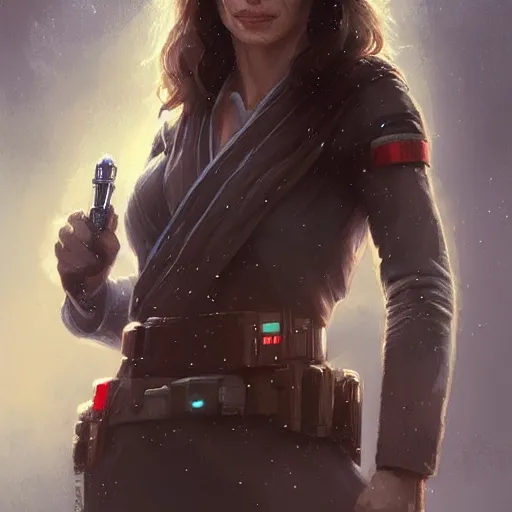 Image similar to portrait of a woman by greg rutkowski, old jedi master jaina solo, star wars expanded universe, she is about 6 0 years old, highly detailed portrait, digital painting, artstation, concept art, smooth, sharp foccus ilustration, artstation hq