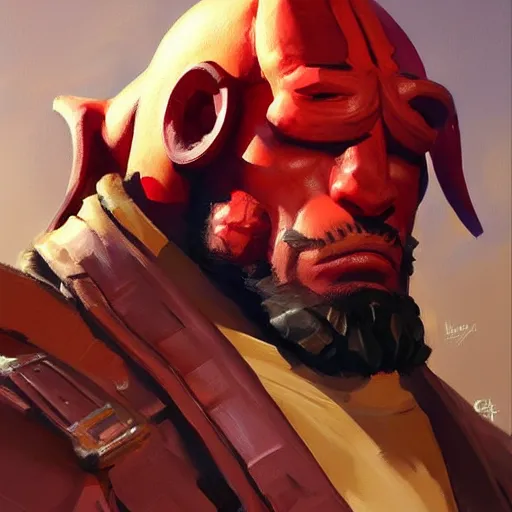 Image similar to greg manchess portrait painting of the hellboy as overwatch character, medium shot, asymmetrical, profile picture, organic painting, sunny day, matte painting, bold shapes, hard edges, street art, trending on artstation, by huang guangjian and gil elvgren and sachin teng