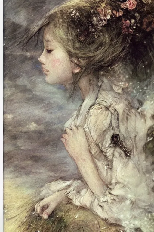 Image similar to dreaming girl by akihiko yoshida and john constable