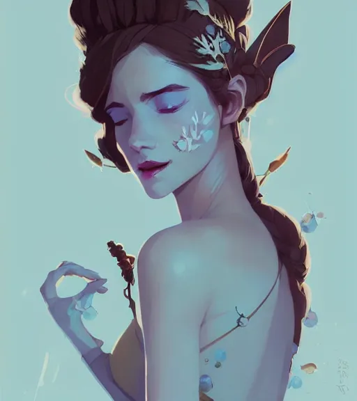 Image similar to portrait of a beautiful female fairy queen in complex and shiny dress by atey ghailan, by greg rutkowski, by greg tocchini, by james gilleard, by joe fenton, by kaethe butcher, dynamic lighting, gradient light blue, brown, blonde cream and white color scheme, grunge aesthetic