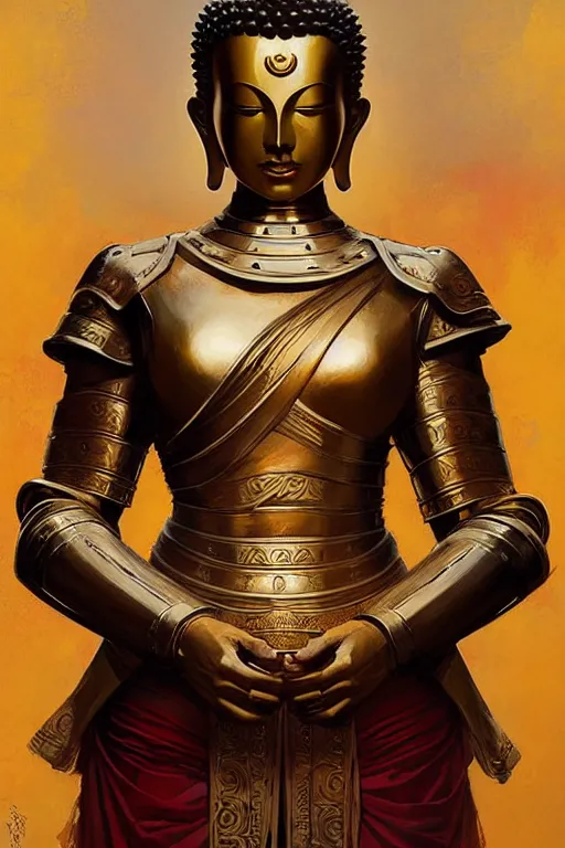 Image similar to buddhism, armor, painting by greg rutkowski, j. c. leyendecker, artgerm