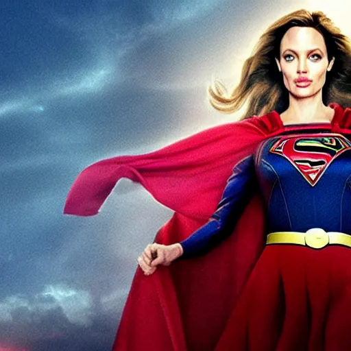 Image similar to an amazing award winning photo of angelina jolie as supergirl