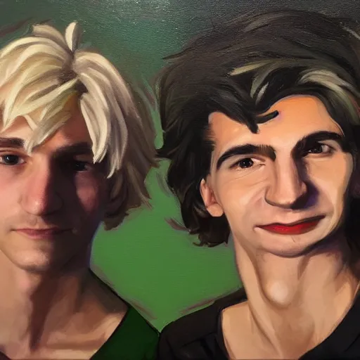 Image similar to Portrait of xQc with Pepega , oil painting