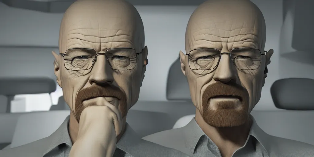 Image similar to walter white in 3 d, blender, octane render, 3 d render, realistic, unreal engine, trending on sketchfab, studio light, 4 k, 8 k