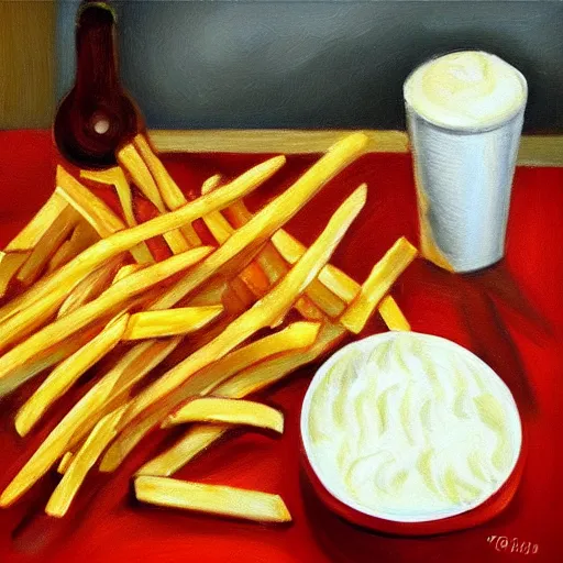 Prompt: realistic painting of french fries with sea salt high - quality trending on art station