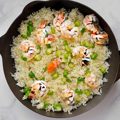 Image similar to A Shrimp as a chef frying rice