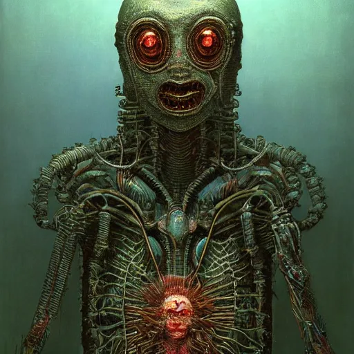 Image similar to style by millais, ( ( ( ( ( ( ( ( by beksinski ) ) ) ) ) ) ) ), portrait painting of cybernetic yokai, 8 k, highly detailed, octane render, by millais,