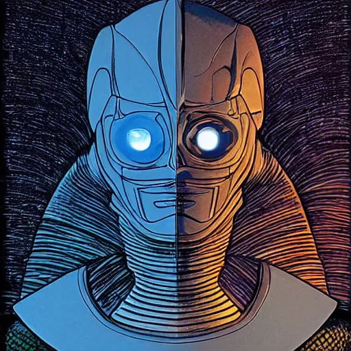 Prompt: techno - spirit utopian gallant knight, future perfect, award winning digital art by moebius