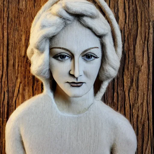 Image similar to madonna made from wood and wool only