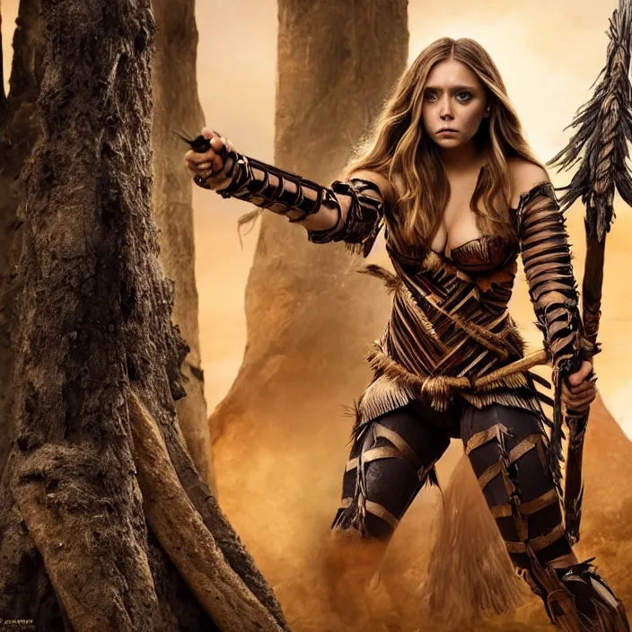 Image similar to professional full length photograph of elizabeth olsen as an amazon warrior. Extremely detailed. 8k