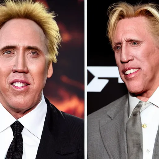 Image similar to nicholas cage and gary busey as conjoined twins