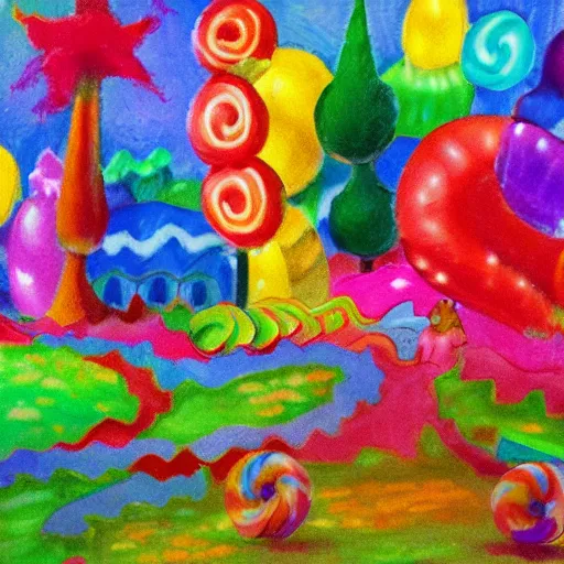 Prompt: candy land, impressionist