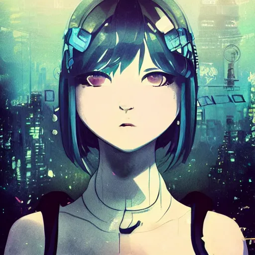 Image similar to Frequency indie album cover, luxury advertisement, indigo filter, blue and black colors. highly detailed post-cyberpunk sci-fi close-up schoolgirl in asian city in style of cytus and deemo, mysterious vibes, by Ilya Kuvshinov, by Greg Tocchini, nier:automata, set in half-life 2, beautiful with eerie vibes, very inspirational, very stylish, with gradients, surrealistic, dystopia, postapocalyptic vibes, depth of field, mist, rich cinematic atmosphere, perfect digital art, mystical journey in strange world, beautiful dramatic dark moody tones and studio lighting, shadows, bastion game, arthouse