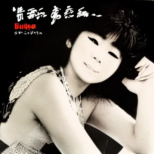 Image similar to album cover of a beautiful 80s Japanese singer, album cover, medium shot