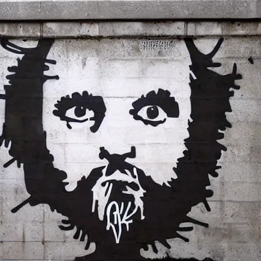 Image similar to banksy bearded graffiti, real life, sharp focus