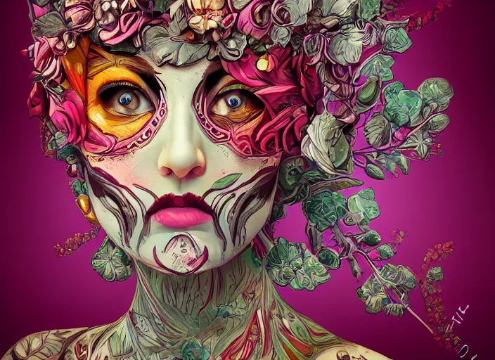 Image similar to symmetry portrait of floral, borderlands 3, psycho, intricate, elegant, highly detailed, digital painting arts