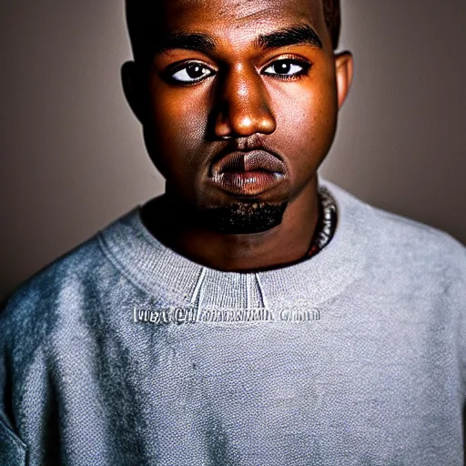 Prompt: the face of young kanye west at 1 8 years old, portrait by julia cameron, chiaroscuro lighting, shallow depth of field, 8 0 mm, f 1. 8