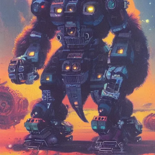 Image similar to a large anthropomorphic gorilla shaped mecha by paul lehr and moebius