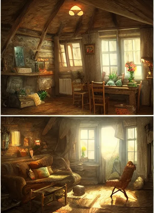 Image similar to beautiful interior of a cozy cottage, trending on artstation