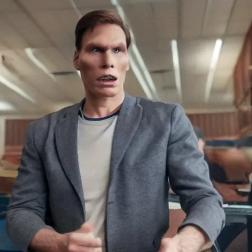 Image similar to Live Action Still of Jerma in Rudy (film), real life, hyperrealistic, ultra realistic, realistic, highly detailed, epic, HD quality, 8k resolution, body and headshot, film still