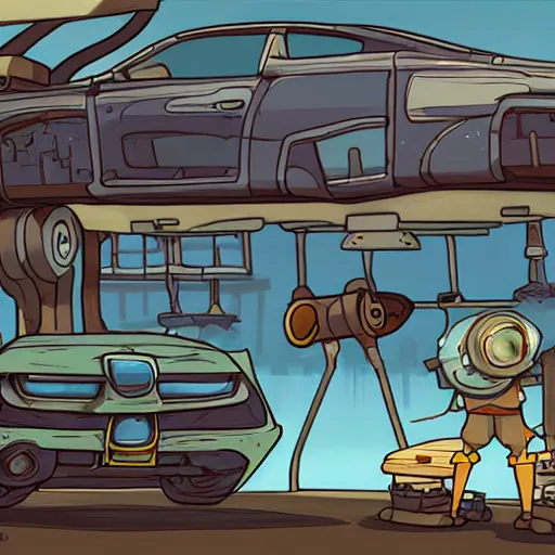 Prompt: deponia art style car concept